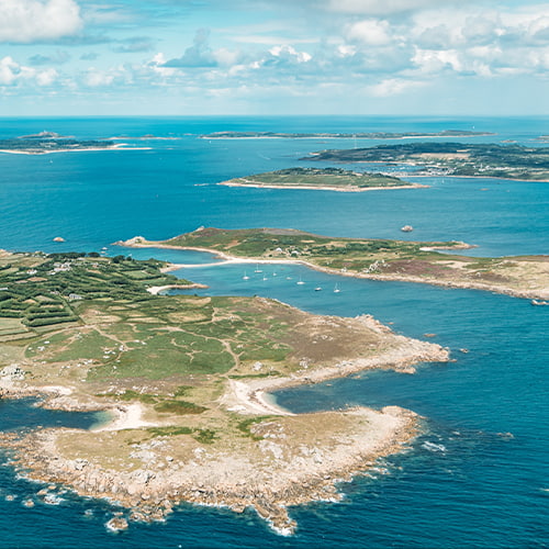 Aerial view of the islands, Isles of Scilly - St Agnes, Gugh, St Mary's, Tresco and St Martin's