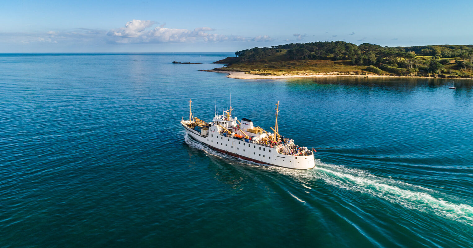 Scillonian 3 passing halangy point, St Mary's, Isles of Scilly