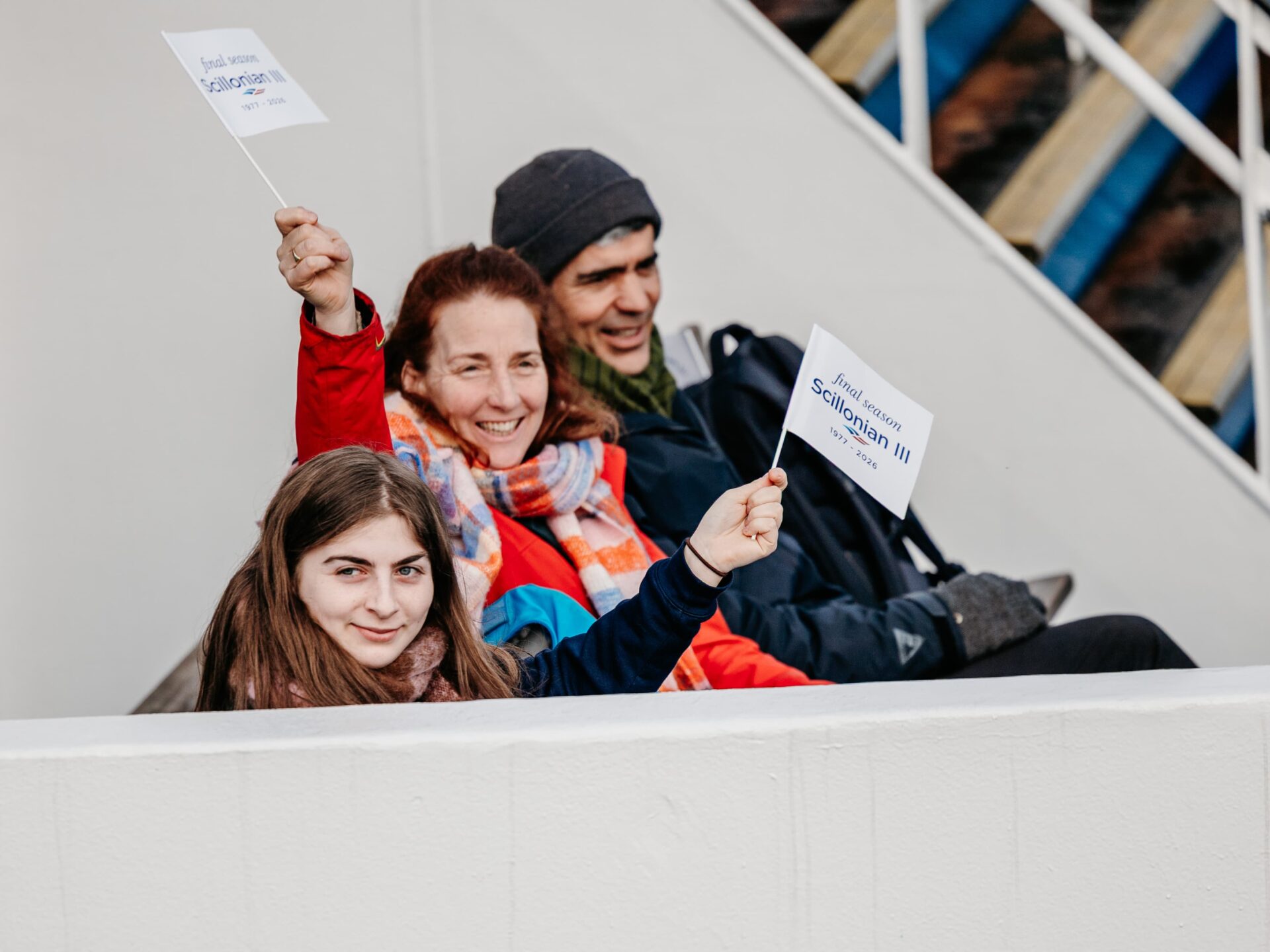 Family sat onboard Scillonian III on her first sailing of the season.