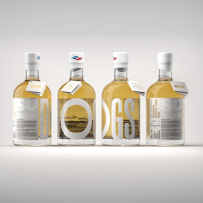 SC Dog commemorative Scillonian III rum in a bottle