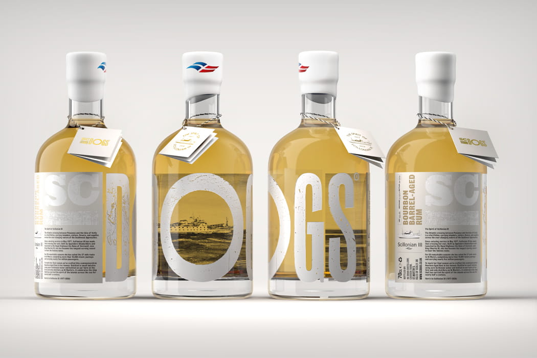 SC Dog commemorative Scillonian III rum in a bottle