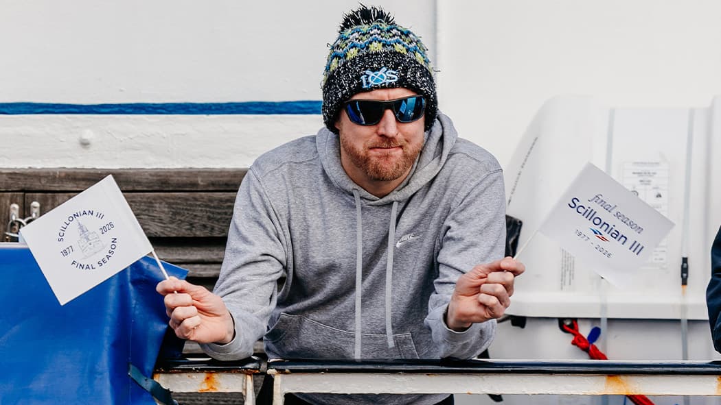 Sholto Blackman on
Scillonian III waving flags