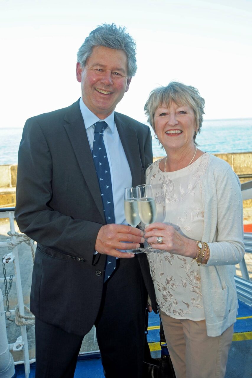 Andrew celebrating Scillonian III’s 40th birthday, with his wife, Juliet, in 2017.