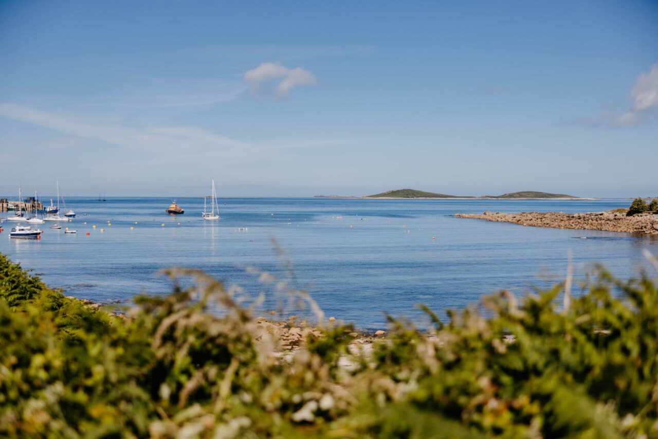 Calm waters in St Mary's, looking out to sea.