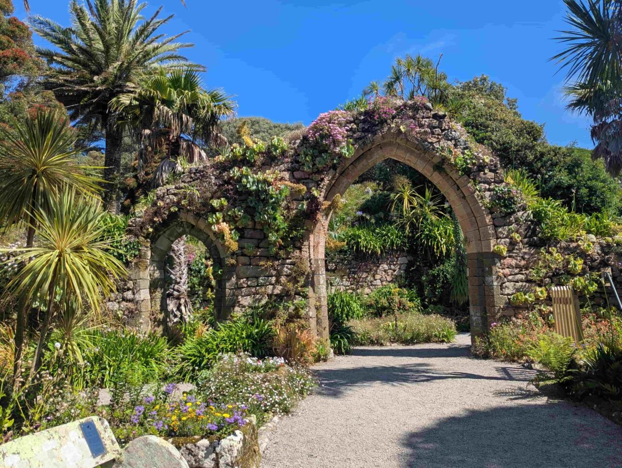 Sun shining on walkway at Tresco Abbey Garden