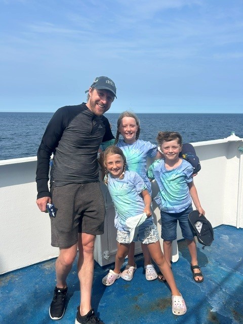 Sholto and his children on deck of Scillonian III