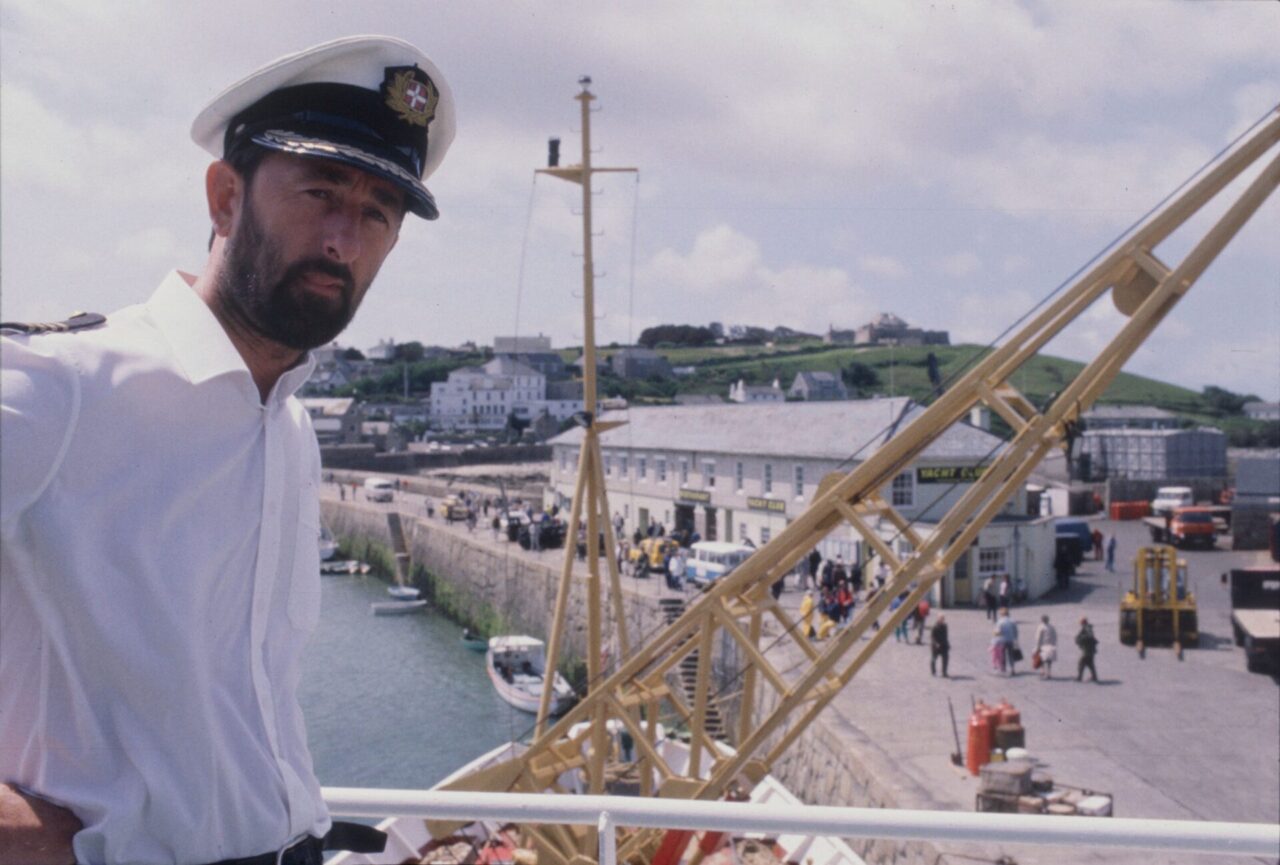 Paul Row stood on board Scillonian III in St Mary's when he was Master on SC3.