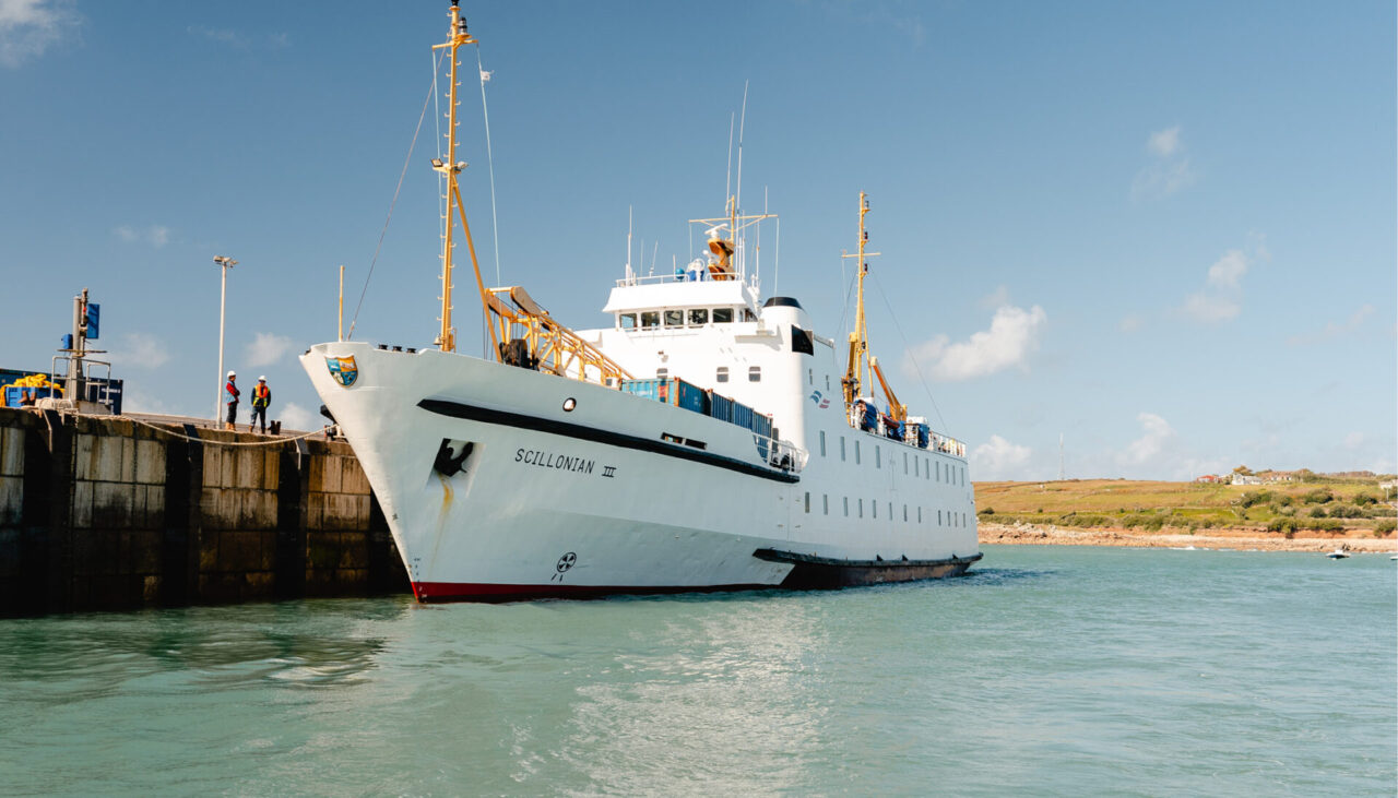 Scillonian III in St Mary's Harbour on sunny day