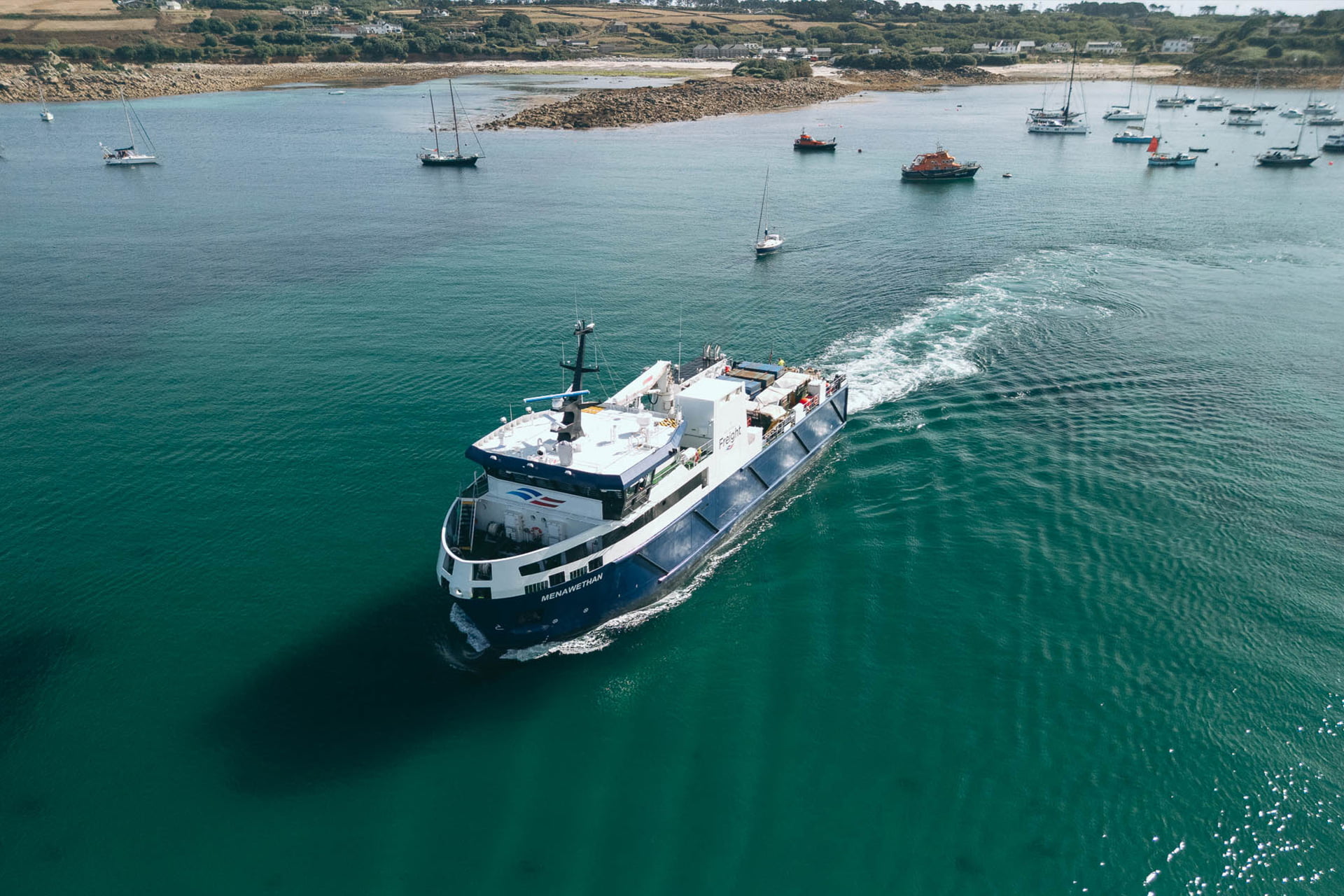 Menawethan freight ship departing from St Mary's