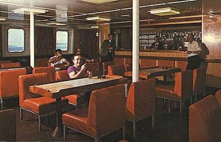 Scillonian III bar on board, with passengers using the cafe.