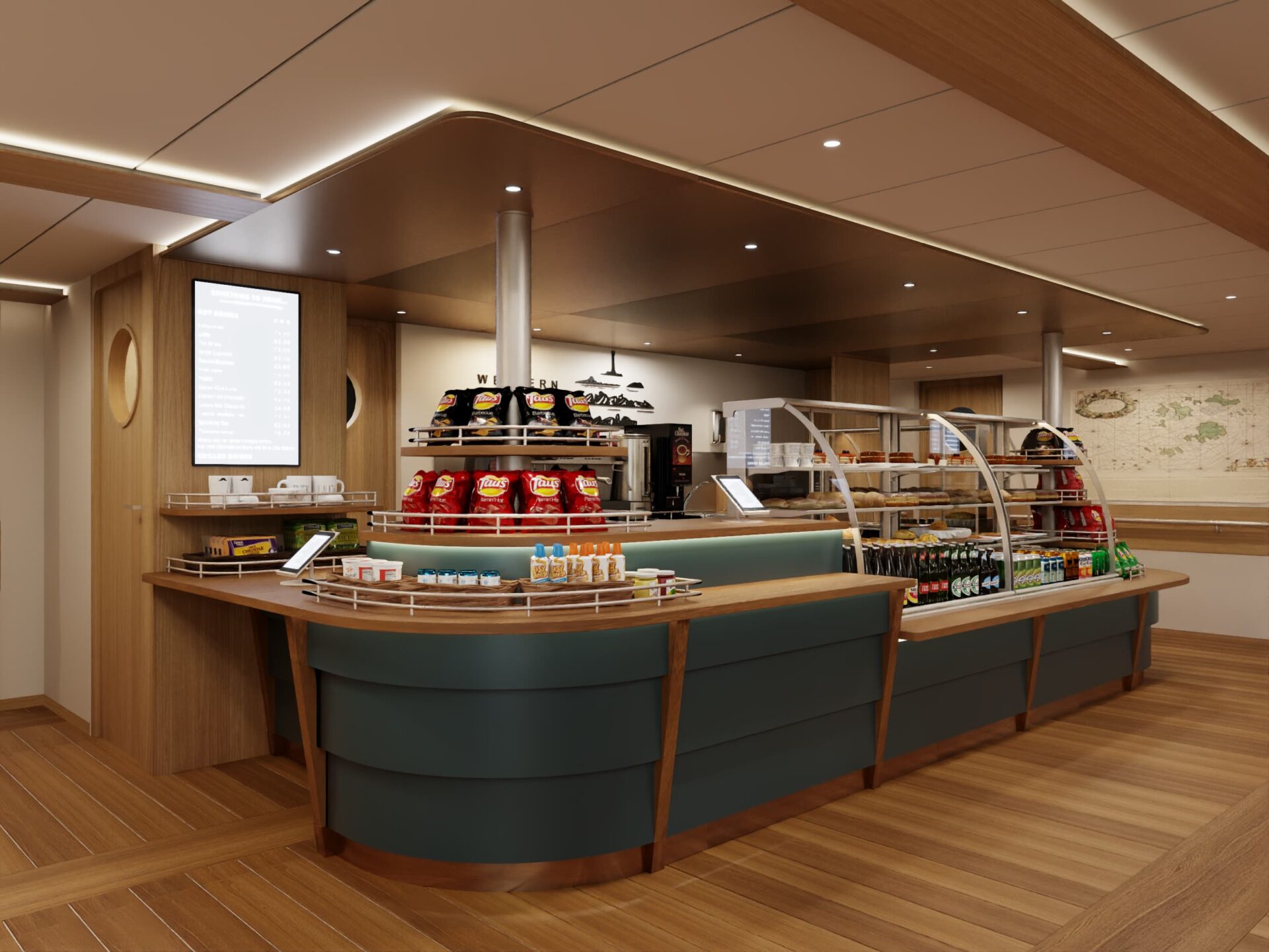 Designs for the new café counter on Scillonian IV